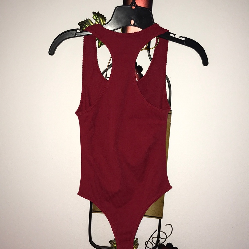 Red Ribbed Stretch Racerback Bodysuit - Picture 2 of 4